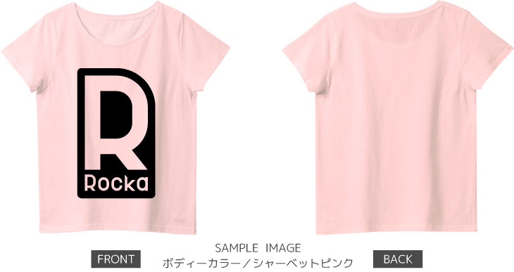 ロゴデザイン:ブラック:レディースTシャツ:サンプル写真:シャーベットピンク
