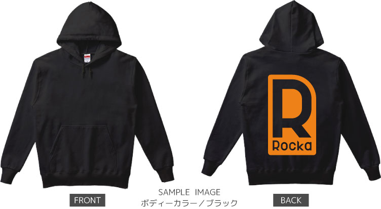 ロゴデザイン:オレンジ:パーカー:サンプル写真:ブラック