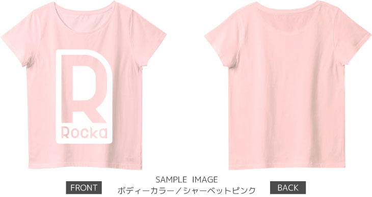 ロゴデザイン:ホワイト:レディースTシャツ:サンプル写真:シャーベットピンク