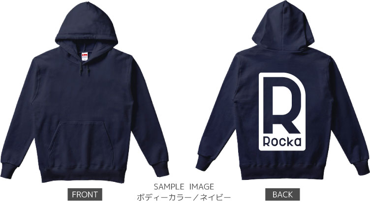 ロゴデザイン:ホワイト:パーカー:サンプル写真:ネイビー