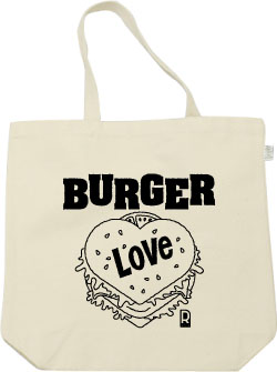 ハート&ハンバーガーデザイン:ブラック:トートバッグ:サンプル写真:ナチュラル