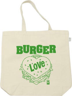 ハート&ハンバーガーデザイン:グリーン:トートバッグ:サンプル写真:ナチュラル