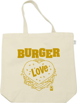 ハート&ハンバーガーデザイン:マスタード:トートバッグ:サンプル写真:ナチュラル