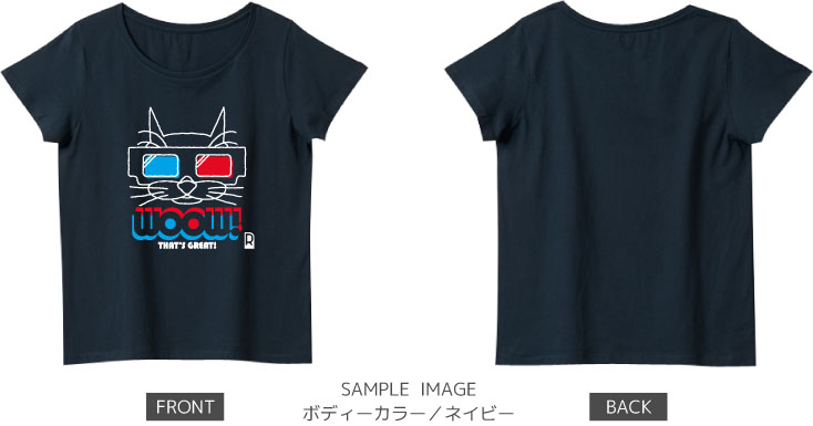 猫メガネデザイン:color2:レディースTシャツ:サンプル写真:ネイビー