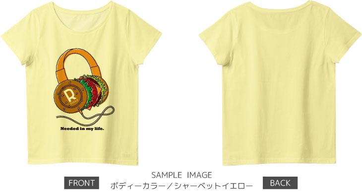 ハンバーガー ヘッドフォン:color1:レディースTシャツ:サンプル写真:シャーベットイエロー