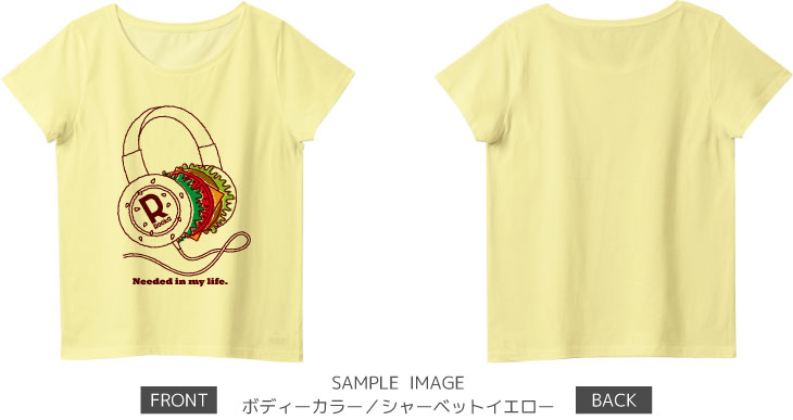 ハンバーガー ヘッドフォン:color2:レディースTシャツ:サンプル写真:シャーベットイエロー