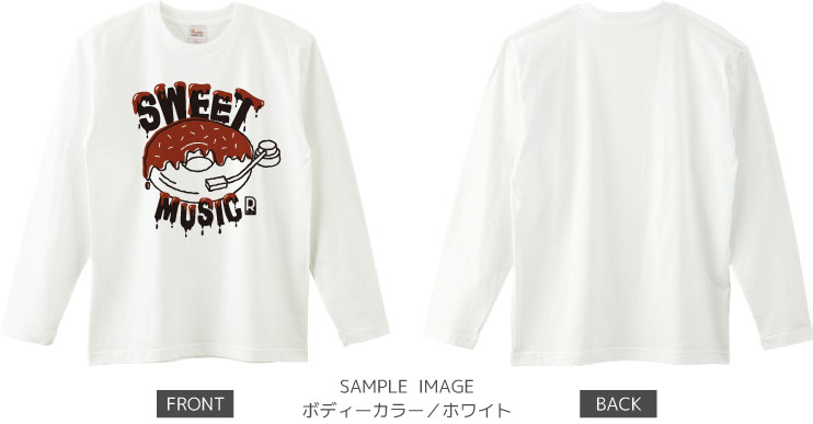 ドーナツ×レコードデザイン:ブラック×ブラウン:ロングTシャツ:サンプル写真:ホワイト