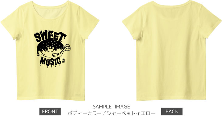 ドーナツ×レコードデザイン:ブラック:レディースTシャツ:サンプル写真:シャーベットイエロー