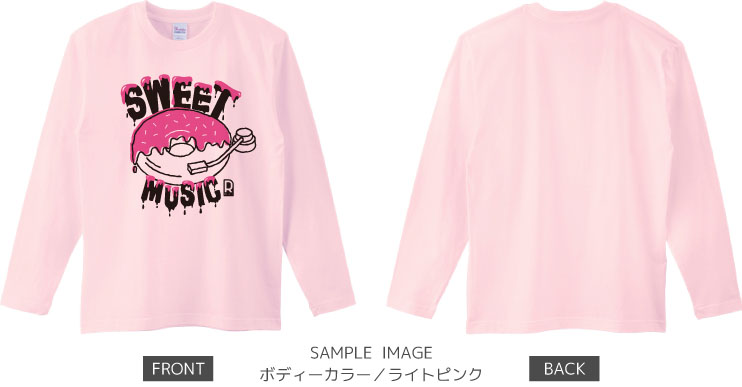 ドーナツ×レコードデザイン:ブラック×ピンク:ロングTシャツ:サンプル写真:ライトピンク