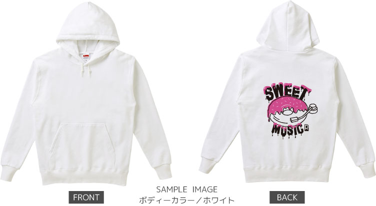 ドーナツ×レコードデザイン:ブラック×ピンク:パーカー:サンプル写真:ホワイト