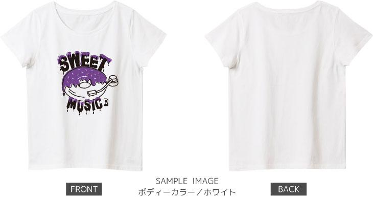 ドーナツ×レコードデザイン:ブラック×パープル:レディースTシャツ:サンプル写真:ホワイト