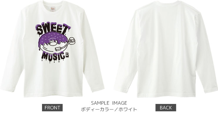 ドーナツ×レコードデザイン:ブラック×パープル:ロングTシャツ:サンプル写真:ホワイト