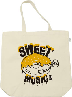 ドーナツ×レコードデザイン:ブラック×イエロー:トートバッグ:サンプル写真