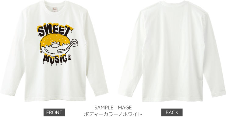 ドーナツ×レコードデザイン:ブラック×イエロー:ロングTシャツ:サンプル写真:ホワイト