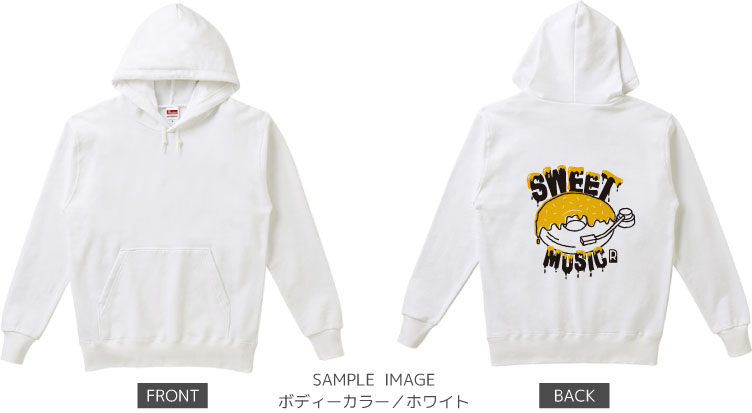 ドーナツ×レコードデザイン:ブラック×イエロー:パーカー:サンプル写真:ホワイト