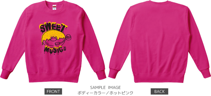 ドーナツ×レコードデザイン:ブラック×イエロー:スウェット:サンプル写真:ホットピンク