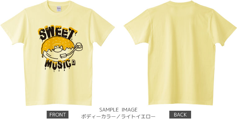 ドーナツ×レコードデザイン:ブラック×イエロー:Tシャツ:サンプル写真:ライトイエロー