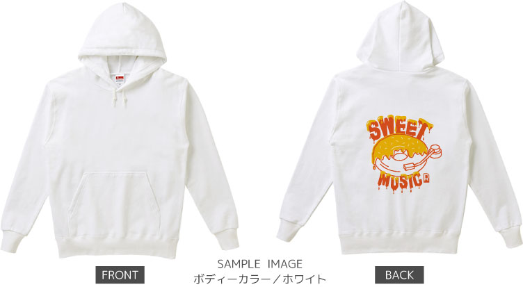 ドーナツ×レコードデザイン:イエロー×オレンジ:パーカー:サンプル写真:ホワイト