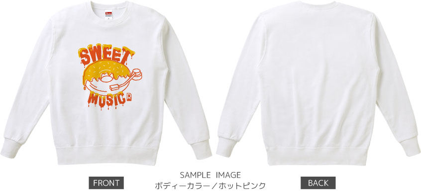 ドーナツ×レコードデザイン:イエロー×オレンジ:スウェット:サンプル写真:ホワイト