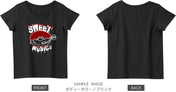 ドーナツ×レコードデザイン:ホワイト×ブラウン:レディースTシャツ:サンプル写真:ブラック