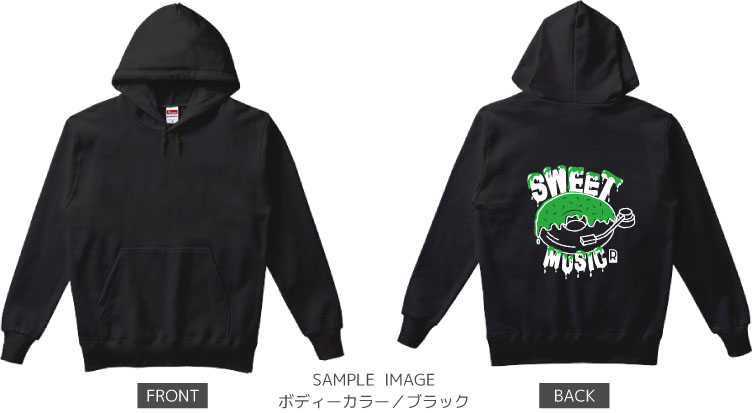 ドーナツ×レコードデザイン:ホワイト×グリーン:パーカー:サンプル写真:ブラック