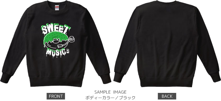 ドーナツ×レコードデザイン:ホワイト×グリーン:スウェット:サンプル写真:ブラック