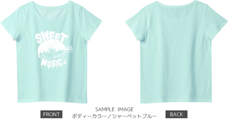 ドーナツ×レコードデザイン:ホワイト:レディースTシャツ:サンプル写真:シャーベットブルー