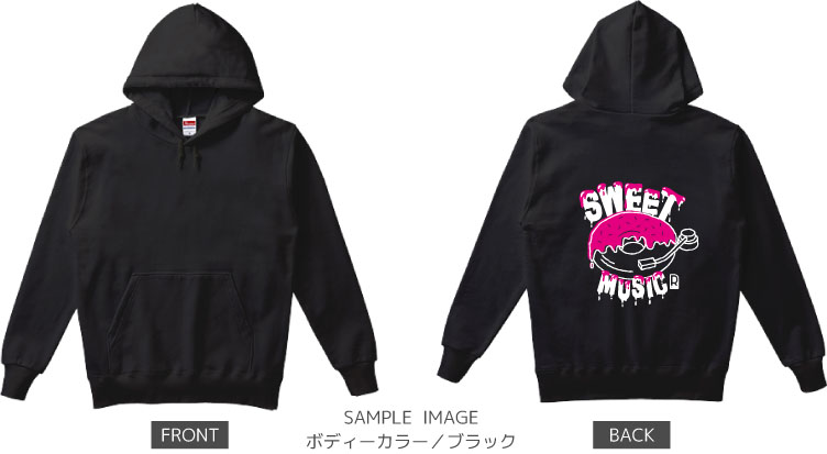 ドーナツ×レコードデザイン:ホワイト×ピンク:パーカー:サンプル写真:ブラック