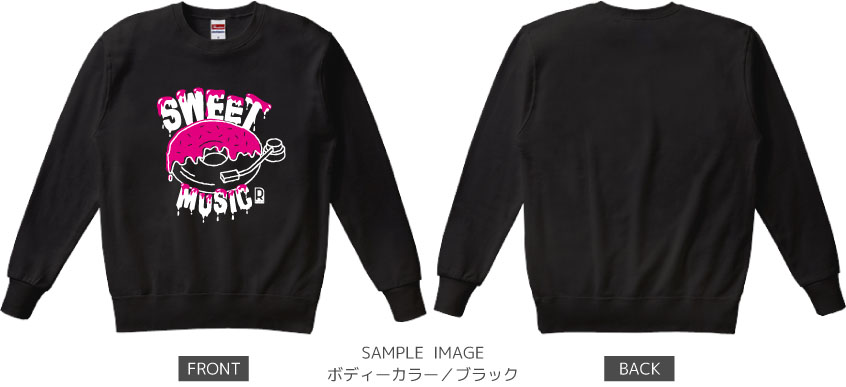 ドーナツ×レコードデザイン:ホワイト×ピンク:スウェット:サンプル写真:ブラック