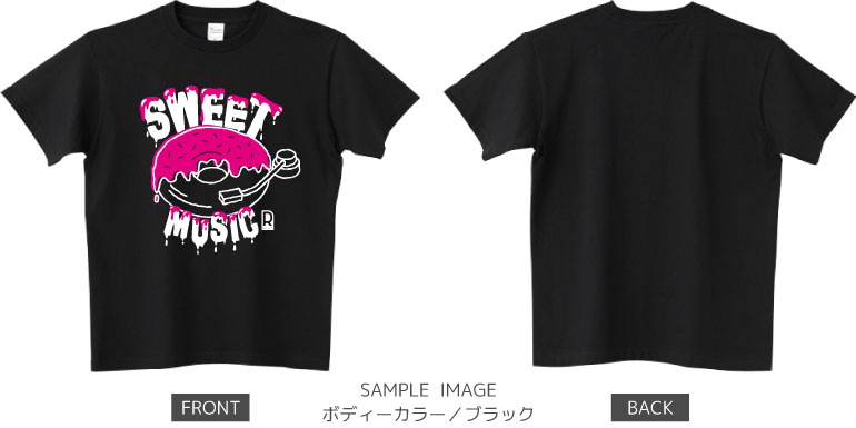 ドーナツ×レコードデザイン:ホワイト×ピンク:Tシャツ:サンプル写真:ブラック
