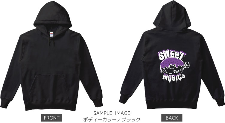 ドーナツ×レコードデザイン:ホワイト×パープル:パーカー:サンプル写真:ブラック