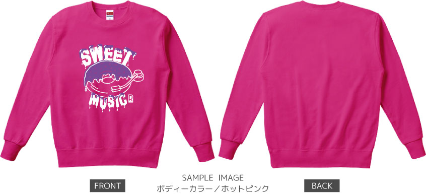 ドーナツ×レコードデザイン:ホワイト×パープル:スウェット:サンプル写真:ホットピンク