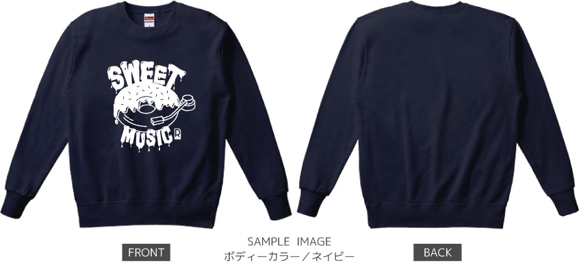 ドーナツ×レコードデザイン:ホワイト:スウェット:サンプル写真:ネイビー