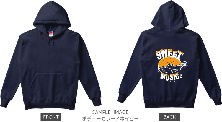 ドーナツ×レコードデザイン:ホワイト×イエロー:パーカー:サンプル写真:ネイビー
