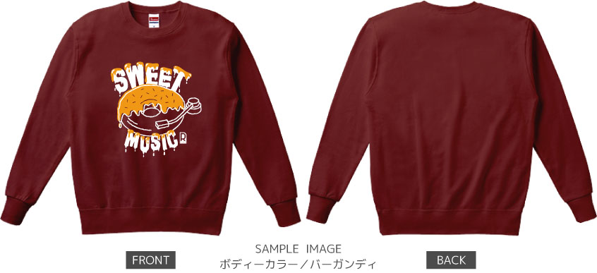 ドーナツ×レコードデザイン:ホワイト×イエロー:スウェット:サンプル写真:バーガンディ