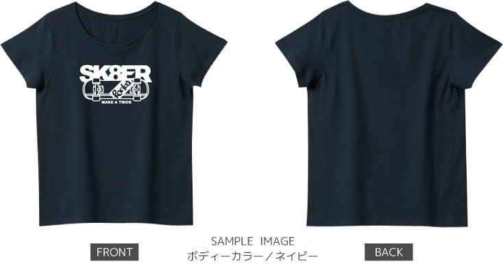 スケボーデザイン:ホワイト:レディースTシャツ:サンプル写真:ネイビー