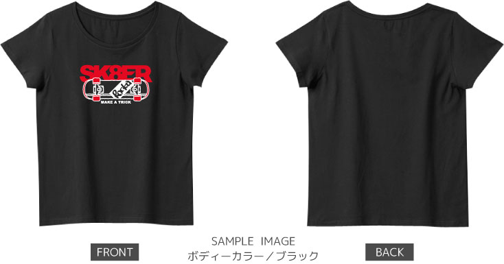 スケボーデザイン:ホワイト×レッド:レディースTシャツ:サンプル写真:ブラック