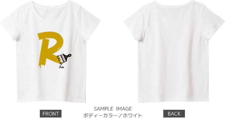 イニシャル・ペイント:マスタード×ブラック:レディースTシャツ:サンプル写真:ホワイト
